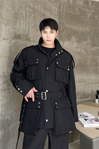 新款机能风休闲风衣男重工铆钉款暗黑夹克上衣潮A452--6283--P195图片