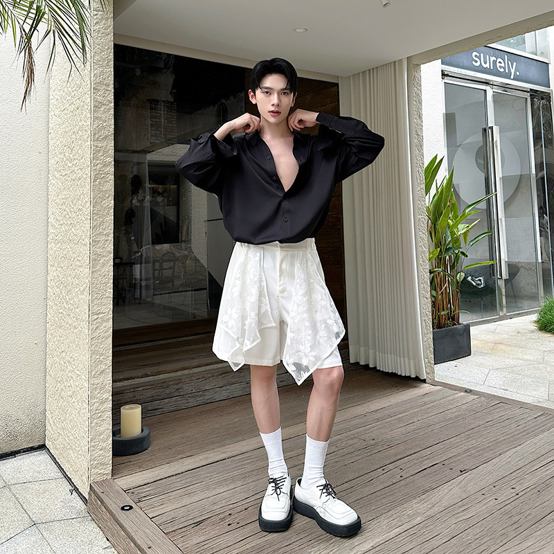 新款个性蕾丝拼接休闲款潮流短裤A452--6532--P95,男装牛仔裤,电商A452