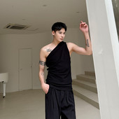 H178 夏季 P65 修身 坎肩上衣A452 新款 斜肩小背心潮流个性