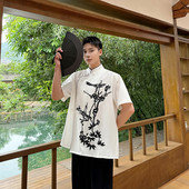 P105 新中式 新款 夏装 重工刺绣半袖 改良版 衬衫 6502 短袖 上衣A452