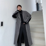新款千鸟格拼接呢大衣时尚百搭中长款加厚外套A452--19107--P175，男装毛呢大衣，电商A452