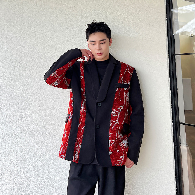 秋冬新款个性拼接毛呢西服风潮休闲西装潮A452--6400--P135图片