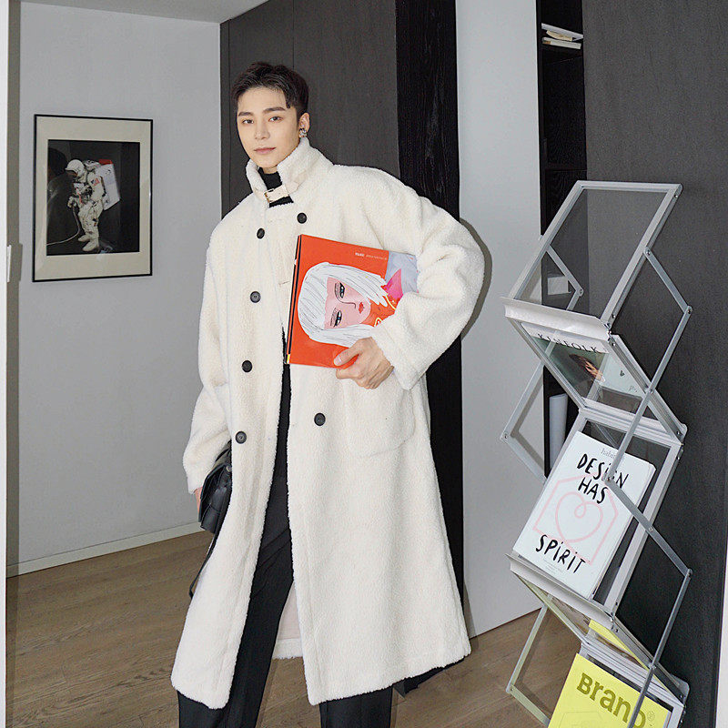 冬装韩版中长款羊羔毛风衣外套个性潮流过膝大衣A452--6106--P155