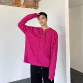 H109 秋季 P75 t恤个性 百搭宽松上衣A452 法式 慵懒风抽绳系带长袖