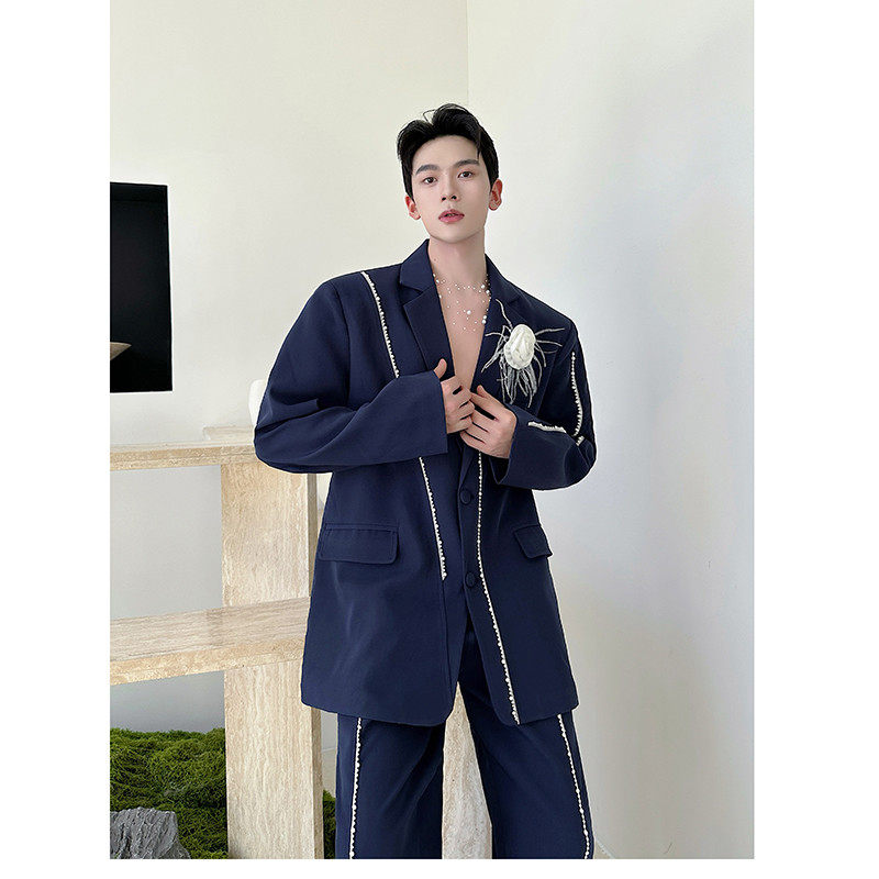 新款高级珠珠装饰休闲西服套装复古潮流西装潮A452--6541--P295,男装西服套装,电商A452