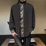 新中式复古风长袖衬衫拼接高级感立领上衣A452--6456--P105，男装衬衫，电商A452