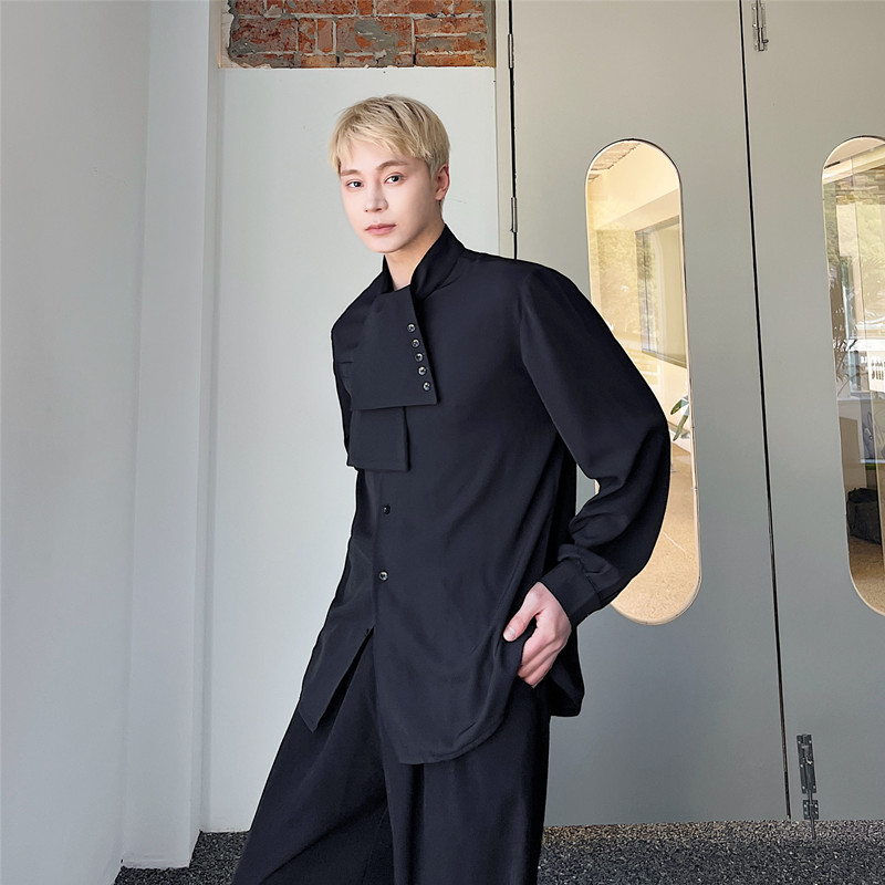 韩版潮流飘带领结装饰长袖衬衫复古精致休闲上衣A452--6349--P85，男装衬衫，电商A452