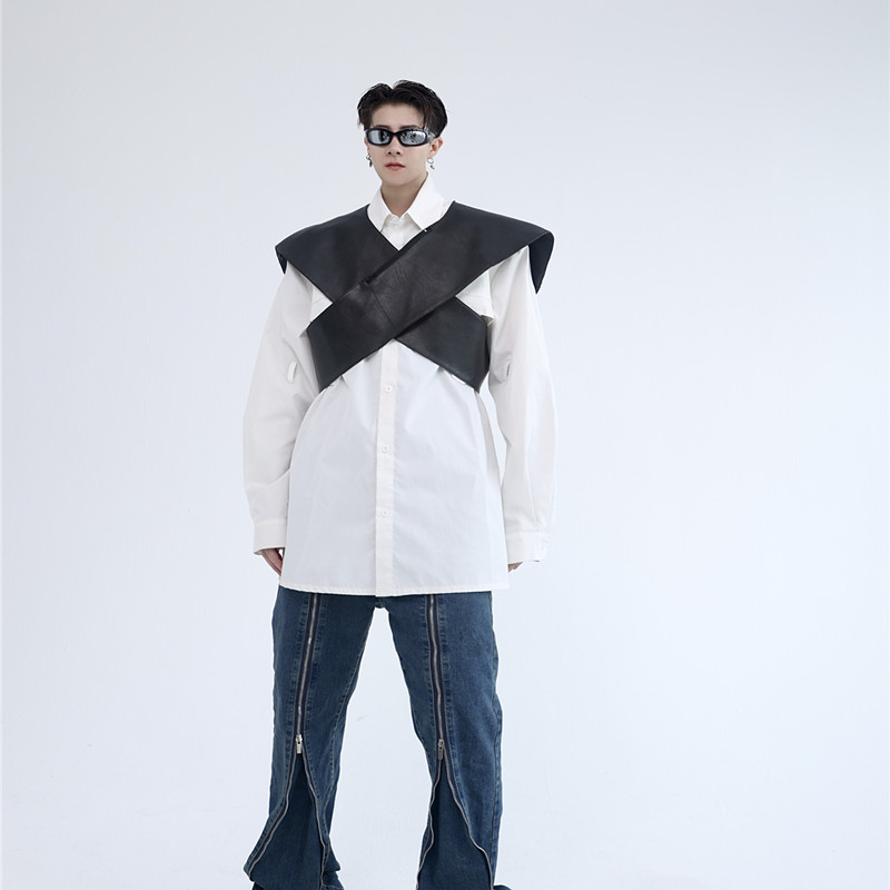 新款个性pu马甲潮流外搭男魔术贴暗黑风坎肩上衣A452--6304-1-P65,男装背心/马甲,电商A452