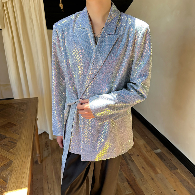 新款重工亮片系带西服夜店风舞台装西装外套A452--H182--P145,男装西服套装,电商A452