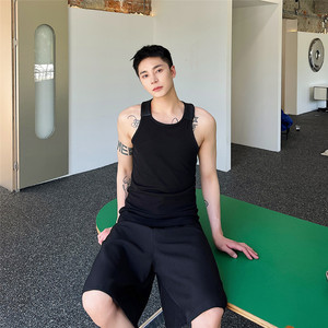 条纹夏季宽松型无领男运动风背心外穿健身男士速干通勤运动健身图片