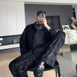 华丽丝绒压花复古长袖衬衫个性气质型套装上衣A452--6101--P75，男装衬衫，电商A452