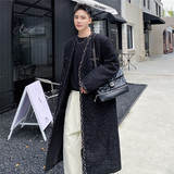 冬中长款小香风毛呢大衣廓形个性过膝无领外套A452--6195--P175，男装毛呢大衣，电商A452