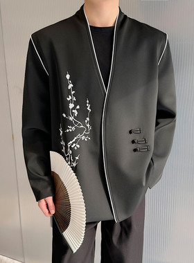 秋装新款国风花卉刺绣西服个性太空棉休闲外套A452--6464--P155