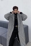 黑白极简加厚风衣气质男千鸟格秋冬外套大衣A452--1985--P145，男装风衣，电商A452