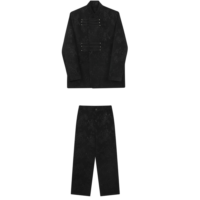 秋冬新款潮流暗纹西服套装复古气质立领西装A452--6466--P275,男装西服套装,电商A452