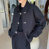 秋冬新款廓形高街夹克男复古宽肩翻领短款外套潮A452--6178--P125，男装夹克，电商A452