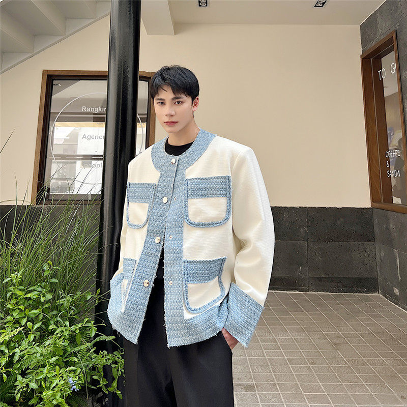 个性拼接款小香风外套男韩版气质型夹克西服上衣A452--6300--P135,男装夹克,电商A452