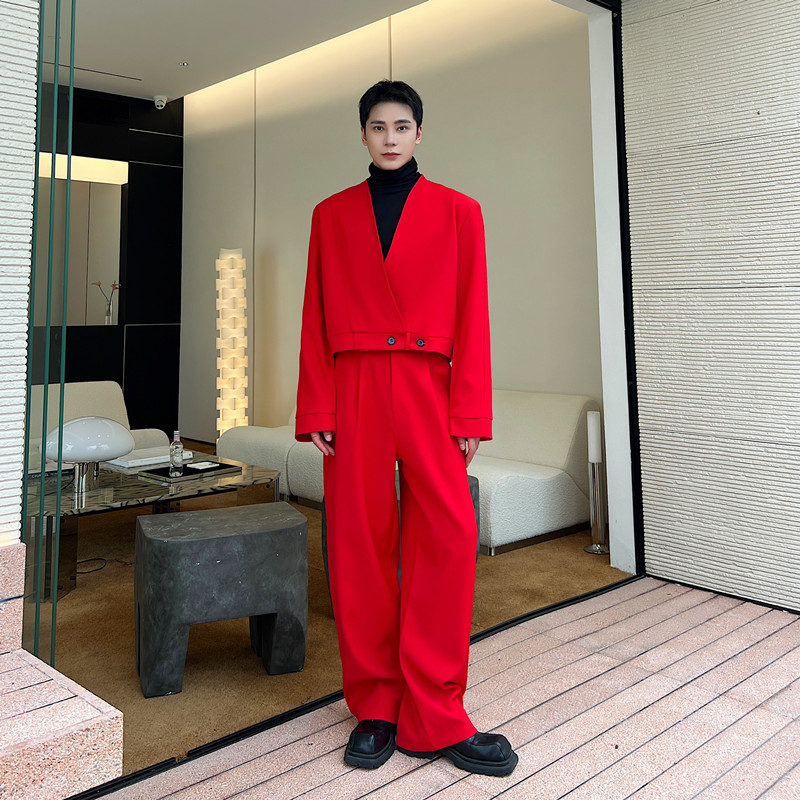秋装新款直筒宽松休闲裤男潮流复古红西服长裤A452-6387--P65,男装西服,电商A452