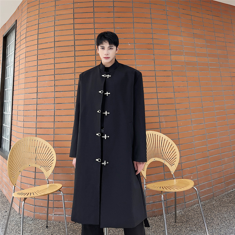暗黑飞机扣中长大衣个性立领中山装长款西服风衣A452--6303--P155，男装西服，电商A452