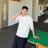 夏季 P70 6367 小众不规则领口设计半袖 T恤暗黑休闲百搭上衣A452