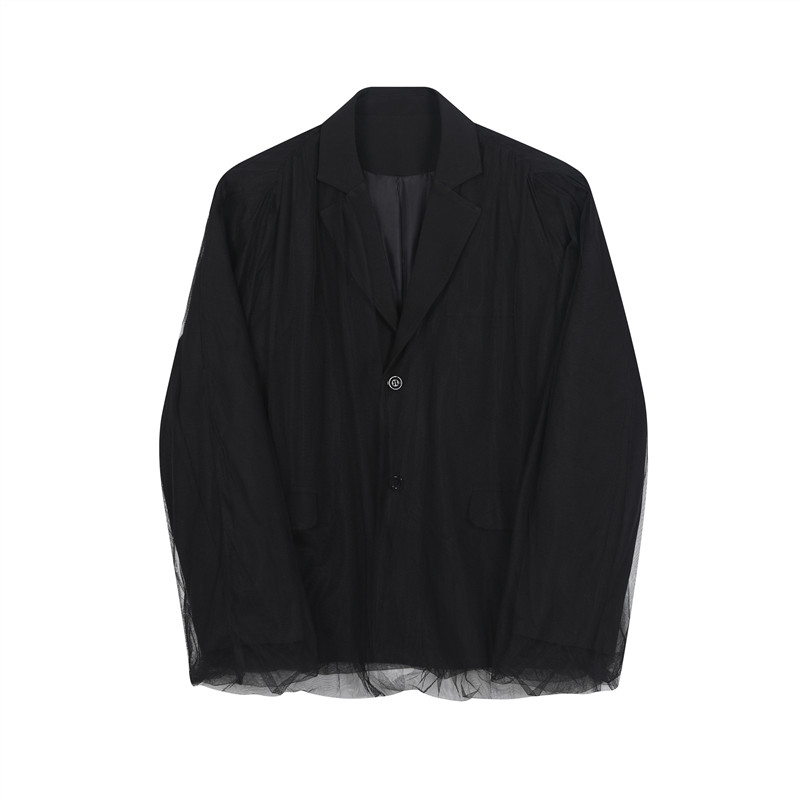 新款个性网纱西服外套男暗黑复古风造型师西装潮A452--6337--P145,男装西服套装,电商A452