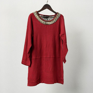 清库存 清仓特价秋季女装中长款蕾丝露背九分袖羊毛针织衫