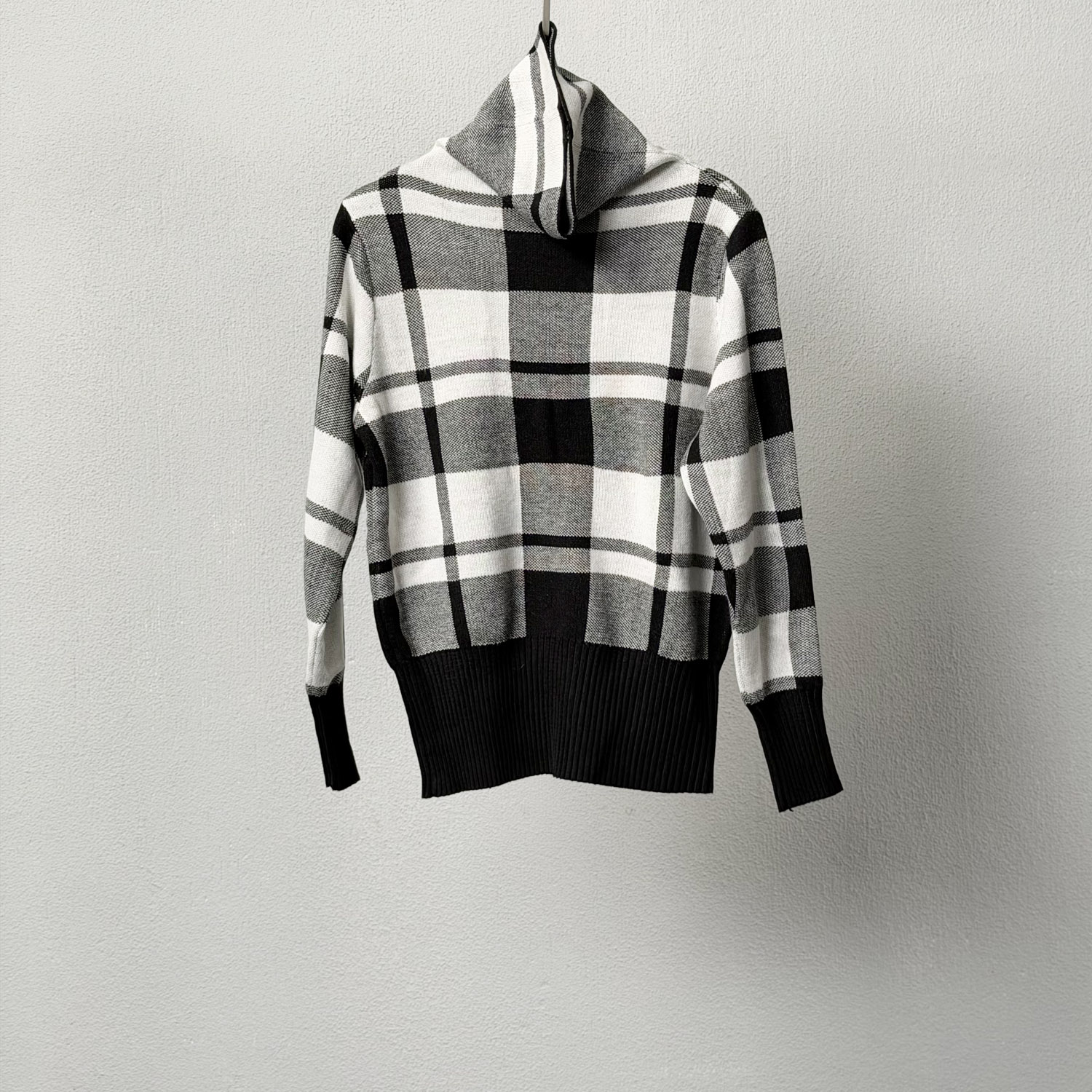 清库存 清仓特价黑白格子高领羊毛衫女宽松打底衫长袖针织衫毛衣