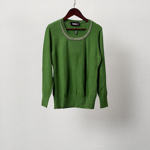 清库存 清仓特价秋冬女装圆领镶钻羊毛针织打底衫