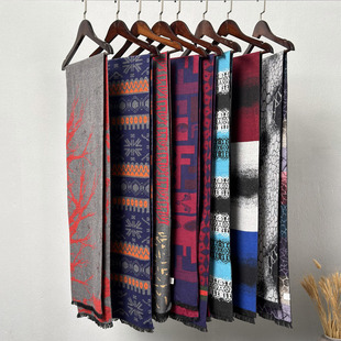 清库存 清仓特价 秋冬桑蚕丝拉绒围巾保暖百搭长款印花女款