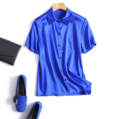 清库存 清仓 宽松大码真丝女装上衣薄款翻领短袖桑蚕丝衬衫中老年