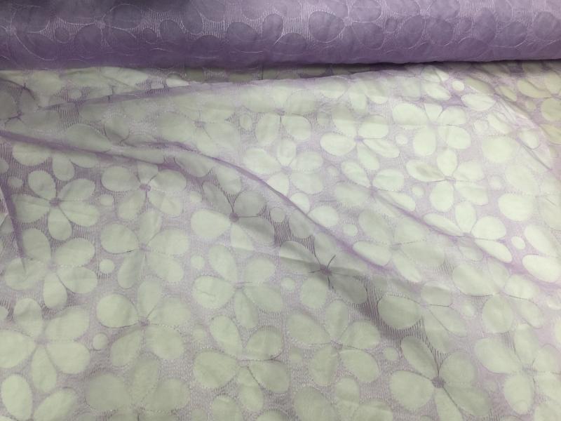 紫色电脑绣花100%桑蚕丝真丝欧根纱面料  时装裙子蓬蓬衣服面料di