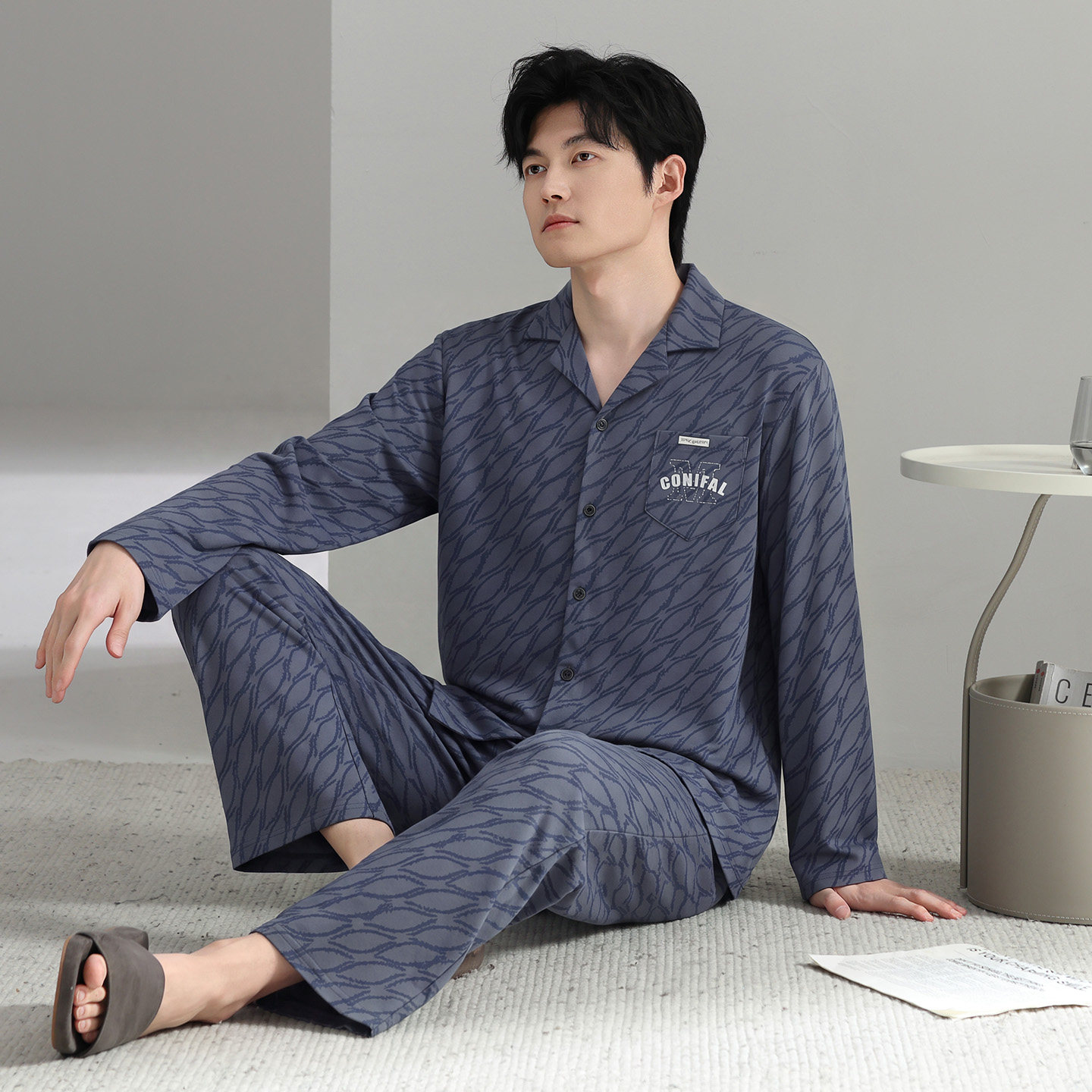 芬腾可安睡衣男士春秋纯棉长袖套睡衣/家居服套装