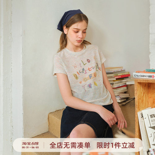 女版趣味文字印花花纱短袖