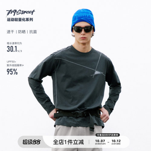 714street交错线反光印花长袖