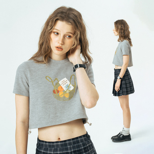 打底衫 714street潮牌华夫格印花短袖 情侣装 新款 T恤男女2024夏季