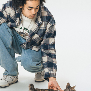 休闲外套 男日系复古衬衣潮牌宽松上衣秋季 714street格纹长袖 衬衫