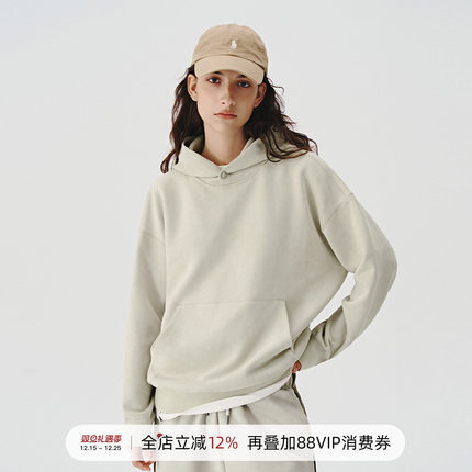 714street麂皮绒2024秋季新款连帽卫衣男女同款帽衫美式复古上衣