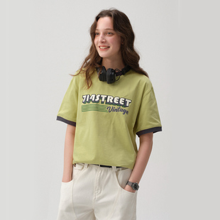 圆领纯棉情侣装 新款 T恤男夏季 714street漫画文字LOGO印花撞色短袖
