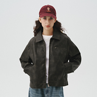 新款 外套秋季 宽松皮夹克男 复古黑色皮衣底特律工装 714street美式