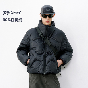 714street曲线立领羽绒服男2025冬季 户外90白鸭绒宽松短阔厚外套