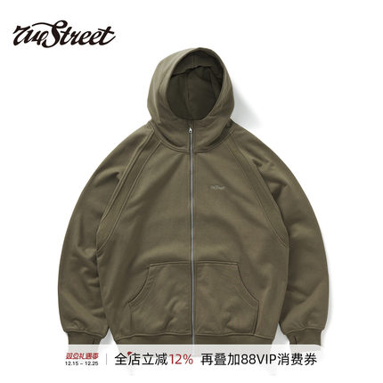 714street秋季新款重磅连帽卫衣开衫男2024美式复古宽松休闲外套