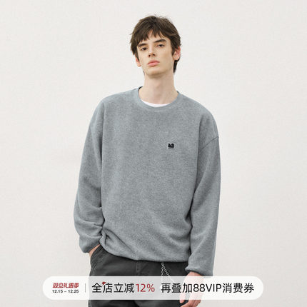 714street美式复古圆领卫衣男2025秋冬摇粒绒外套宽松情侣长袖T恤