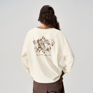 T恤男情侣装 714street美式 印花竹节长袖 新款 宽松上衣 复古2024秋季