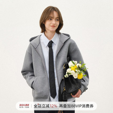 714street秋季短宽空气层透气连帽卫衣开衫男2025款帽衫情侣外套