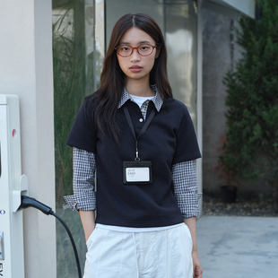 复古纯棉针织衫 714street日系假两件长袖 2025秋季 女款 POLO领衬衫