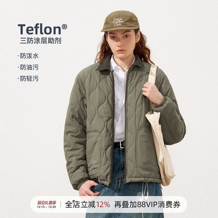 714street格子拼接绗线棉服男2025冬季潮牌户外三防保暖翻领外套