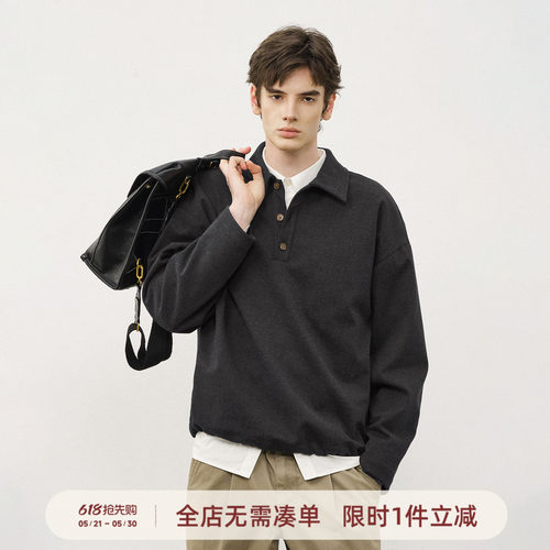 714street毛呢半开领长袖POLO