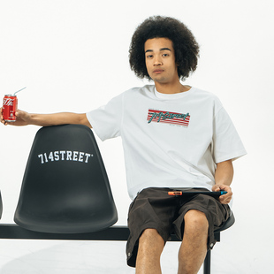 上衣情侣休闲打底衫 714street潮牌男士 夏装 T恤2024新款 印花短袖