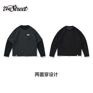 T恤男2024新款 重磅破洞长袖 714street潮牌秋季 宽松上衣 两面穿