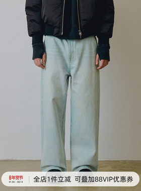 714street高端线BEHALF 土耳其进口「奶油冰蓝」水洗大直筒牛仔裤